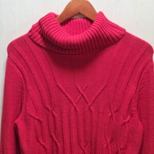 Jillian Nicole Sweater Womens Petite Large Pink Turtleneck Cable Knit Pullover